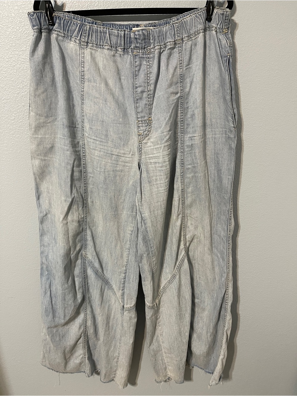 We The Free Chambray Wide Leg Pants Elastic Waist Boho Relaxed Blue Lounge XL
